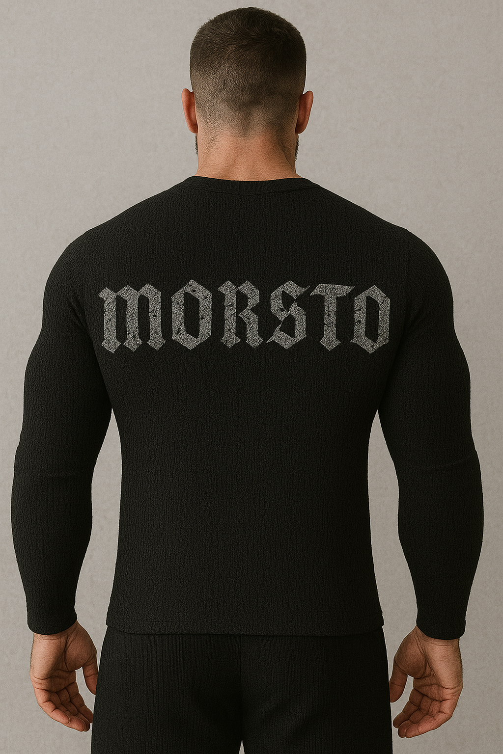 MORSTO Long sleeve knitted jersey rugged emblem texture.